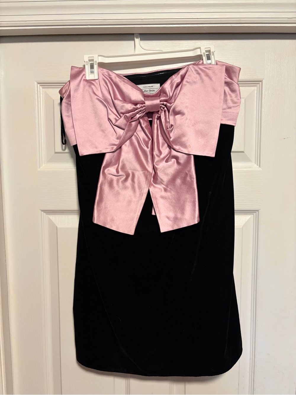 & Other Stories Black Velvet mini dress with Pink Satin Bow